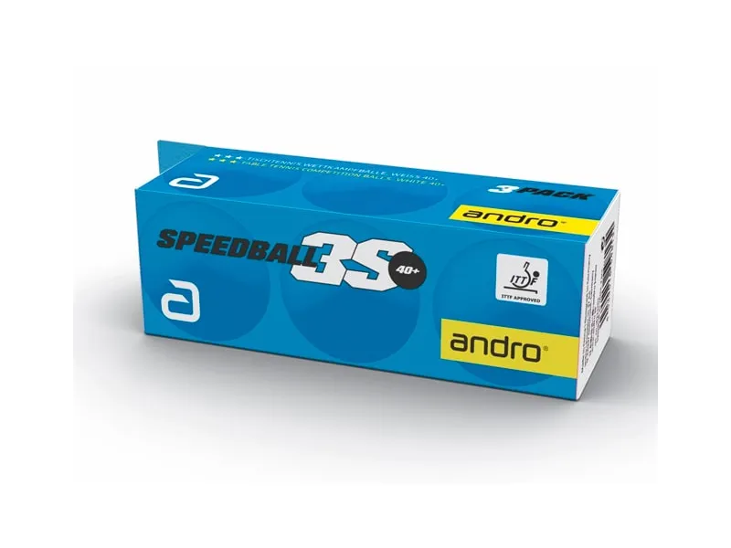 Pelota Competición ANDRO Speedball 3S*** 40+ Pack 3u. blancas - Homologadas por la ITTF