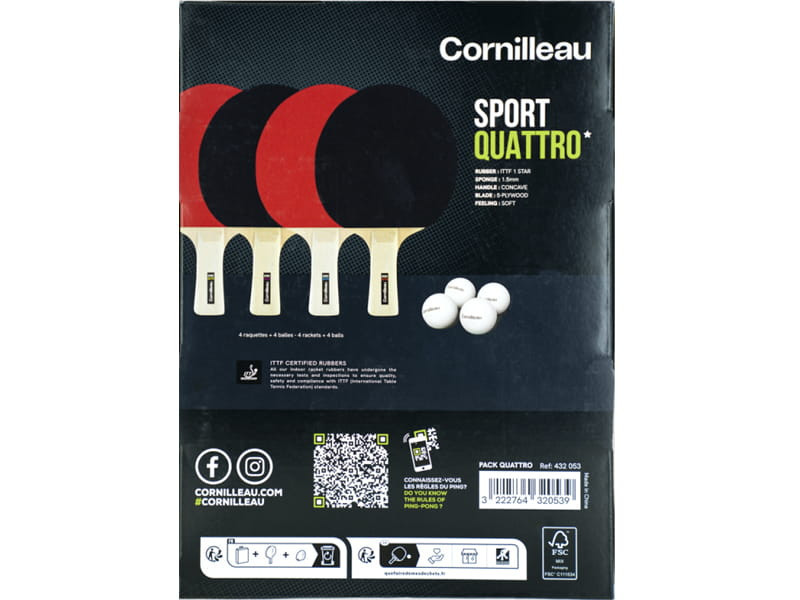 CORNILLEAU Sport Pack QUATTRO - Set 4 4 palas y pelotas ping pong packaging
