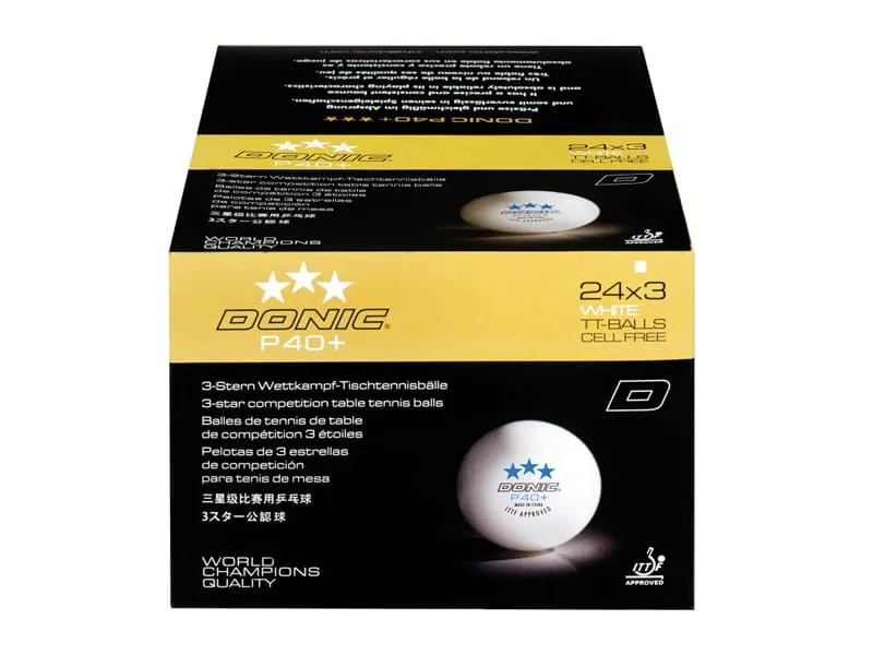 DONIC P40+ Pack 72 pelotas 3 estrellas de competicion blancas ITTF