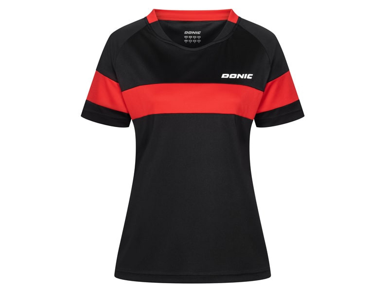 DONIC Polo Mujer NITRO Negro-Rojo